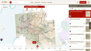Digitale und analoge historische Karten in gemeinsamer interaktiver Projektion auf „Old Maps online“.