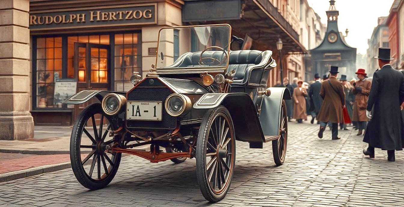 KI-generiertes Foto eines Oltimers mit einem der ersten in Deutschland vergebenen Kfz-Kennzeichen.